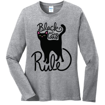 Black Cats RULE Fun Black Cat Mom Cute Ladies Long Sleeve Shirt