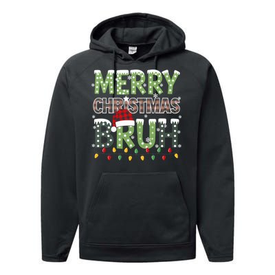 Bruh Christmas Red Plaid Xmas Pajama Performance Fleece Hoodie