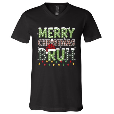 Bruh Christmas Red Plaid Xmas Pajama V-Neck T-Shirt