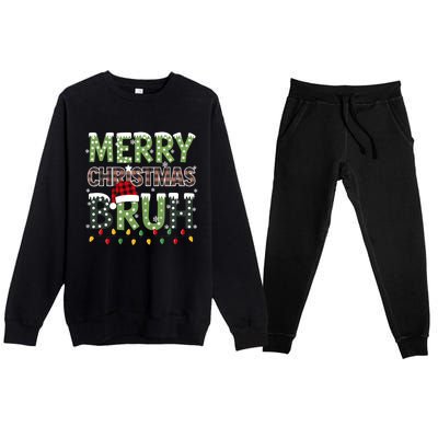 Bruh Christmas Red Plaid Xmas Pajama Premium Crewneck Sweatsuit Set