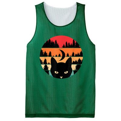 Black Cat Retro Cat Lover Cat Moon Forest Mesh Reversible Basketball Jersey Tank