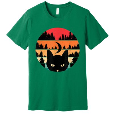 Black Cat Retro Cat Lover Cat Moon Forest Premium T-Shirt