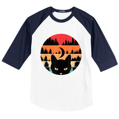 Black Cat Retro Cat Lover Cat Moon Forest Baseball Sleeve Shirt