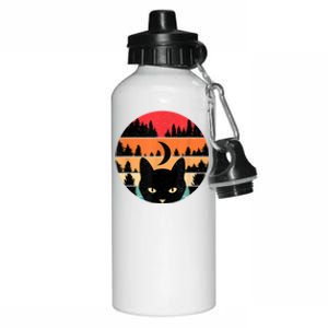 Black Cat Retro Cat Lover Cat Moon Forest Aluminum Water Bottle