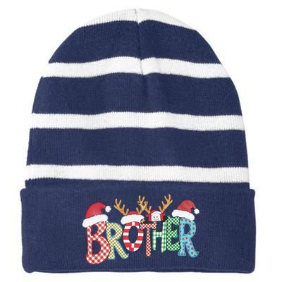 Brother Christmas Reindeer Santa Festive Design Funny Gift Striped Beanie with Solid Band