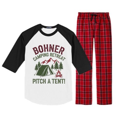 Bohner Camping Retreat Pitch A Tent Funny Camping Raglan Sleeve Pajama Set