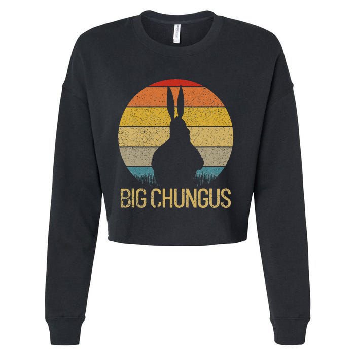 Big Chungus Retro Sunset Vintage Dank Meme Big Chungus Cropped Pullover Crew