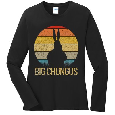 Big Chungus Retro Sunset Vintage Dank Meme Big Chungus Ladies Long Sleeve Shirt