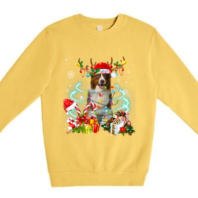 Border Collie Reindeer Christmas Tree Lights Pajama Dog Xmas Gift Premium Crewneck Sweatshirt