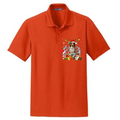 Border Collie Reindeer Christmas Tree Lights Pajama Dog Xmas Gift Dry Zone Grid Polo