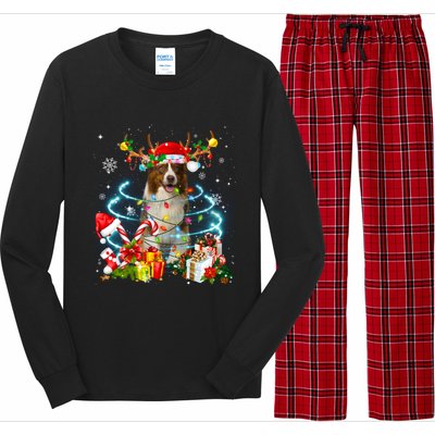 Border Collie Reindeer Christmas Tree Lights Pajama Dog Xmas Gift Long Sleeve Pajama Set