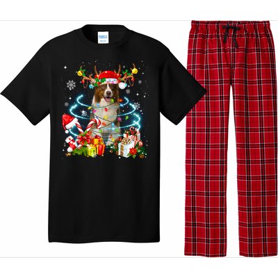 Border Collie Reindeer Christmas Tree Lights Pajama Dog Xmas Gift Pajama Set