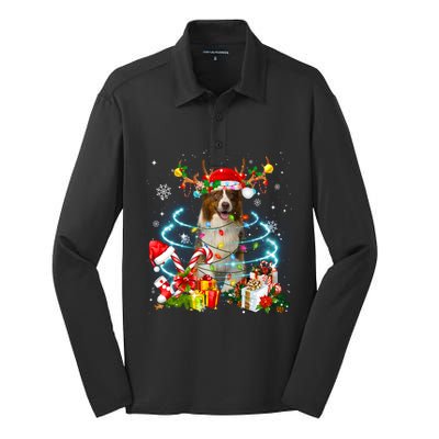 Border Collie Reindeer Christmas Tree Lights Pajama Dog Xmas Gift Silk Touch Performance Long Sleeve Polo