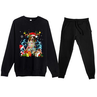 Border Collie Reindeer Christmas Tree Lights Pajama Dog Xmas Gift Premium Crewneck Sweatsuit Set