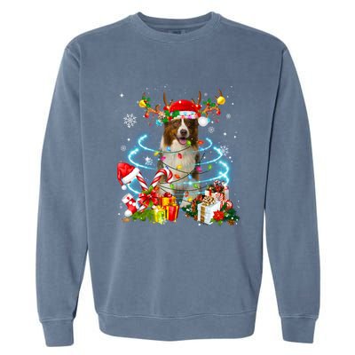 Border Collie Reindeer Christmas Tree Lights Pajama Dog Xmas Gift Garment-Dyed Sweatshirt