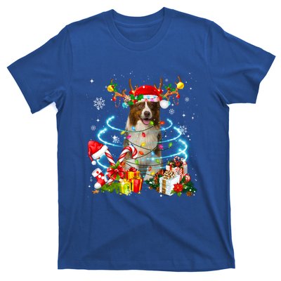 Border Collie Reindeer Christmas Tree Lights Pajama Dog Xmas Gift T-Shirt