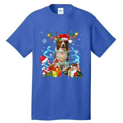 Border Collie Reindeer Christmas Tree Lights Pajama Dog Xmas Gift Tall T-Shirt