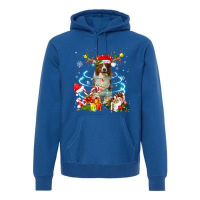 Border Collie Reindeer Christmas Tree Lights Pajama Dog Xmas Gift Premium Hoodie