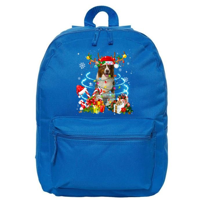 Border Collie Reindeer Christmas Tree Lights Pajama Dog Xmas Gift 16 in Basic Backpack