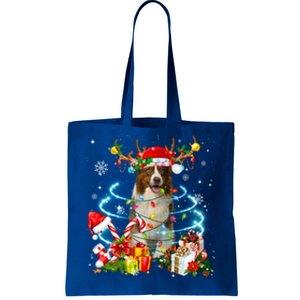 Border Collie Reindeer Christmas Tree Lights Pajama Dog Xmas Gift Tote Bag