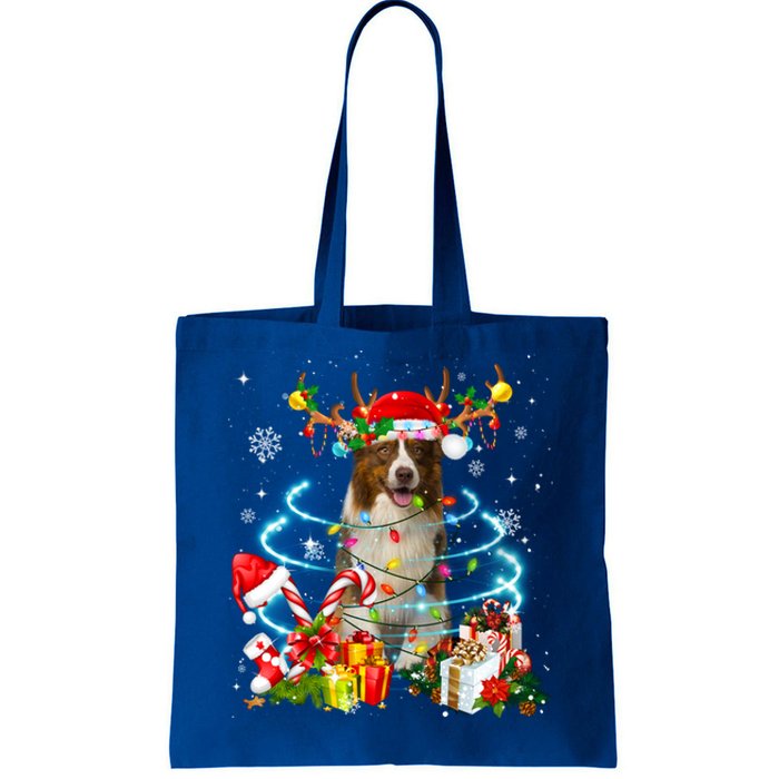 Border Collie Reindeer Christmas Tree Lights Pajama Dog Xmas Gift Tote Bag