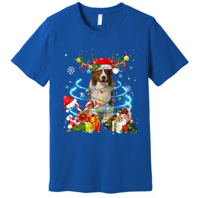 Border Collie Reindeer Christmas Tree Lights Pajama Dog Xmas Gift Premium T-Shirt