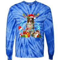 Border Collie Reindeer Christmas Tree Lights Pajama Dog Xmas Gift Tie-Dye Long Sleeve Shirt