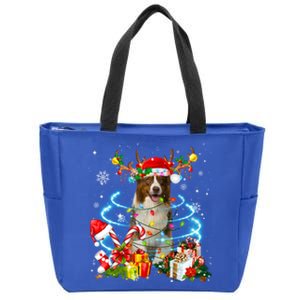 Border Collie Reindeer Christmas Tree Lights Pajama Dog Xmas Gift Zip Tote Bag