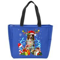 Border Collie Reindeer Christmas Tree Lights Pajama Dog Xmas Gift Zip Tote Bag