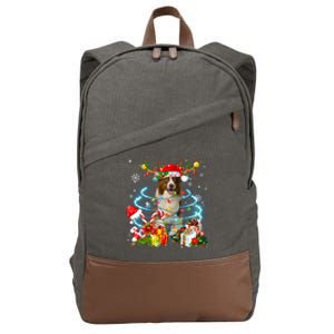 Border Collie Reindeer Christmas Tree Lights Pajama Dog Xmas Gift Cotton Canvas Backpack