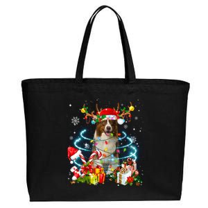 Border Collie Reindeer Christmas Tree Lights Pajama Dog Xmas Gift Cotton Canvas Jumbo Tote