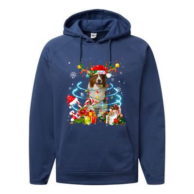 Border Collie Reindeer Christmas Tree Lights Pajama Dog Xmas Gift Performance Fleece Hoodie