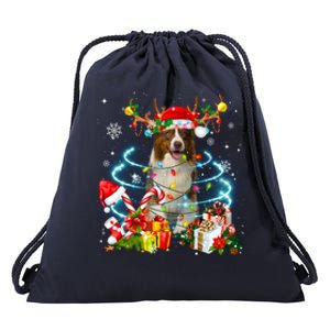 Border Collie Reindeer Christmas Tree Lights Pajama Dog Xmas Gift Drawstring Bag