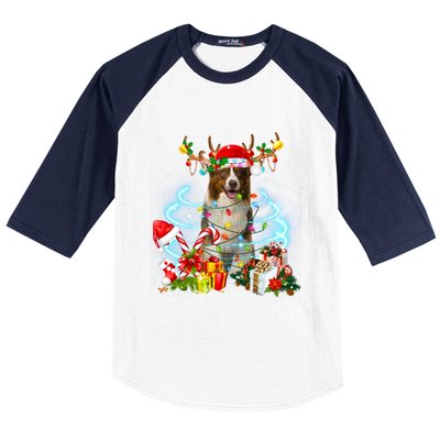 Border Collie Reindeer Christmas Tree Lights Pajama Dog Xmas Gift Baseball Sleeve Shirt