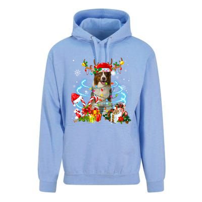 Border Collie Reindeer Christmas Tree Lights Pajama Dog Xmas Gift Unisex Surf Hoodie