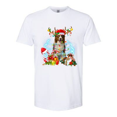 Border Collie Reindeer Christmas Tree Lights Pajama Dog Xmas Gift Softstyle CVC T-Shirt