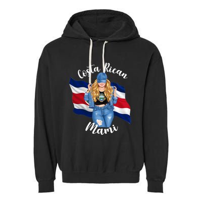 Blonde Costa Rican Mami Flag Emblem Costa Rico Queen Mom Cool Gift Garment-Dyed Fleece Hoodie