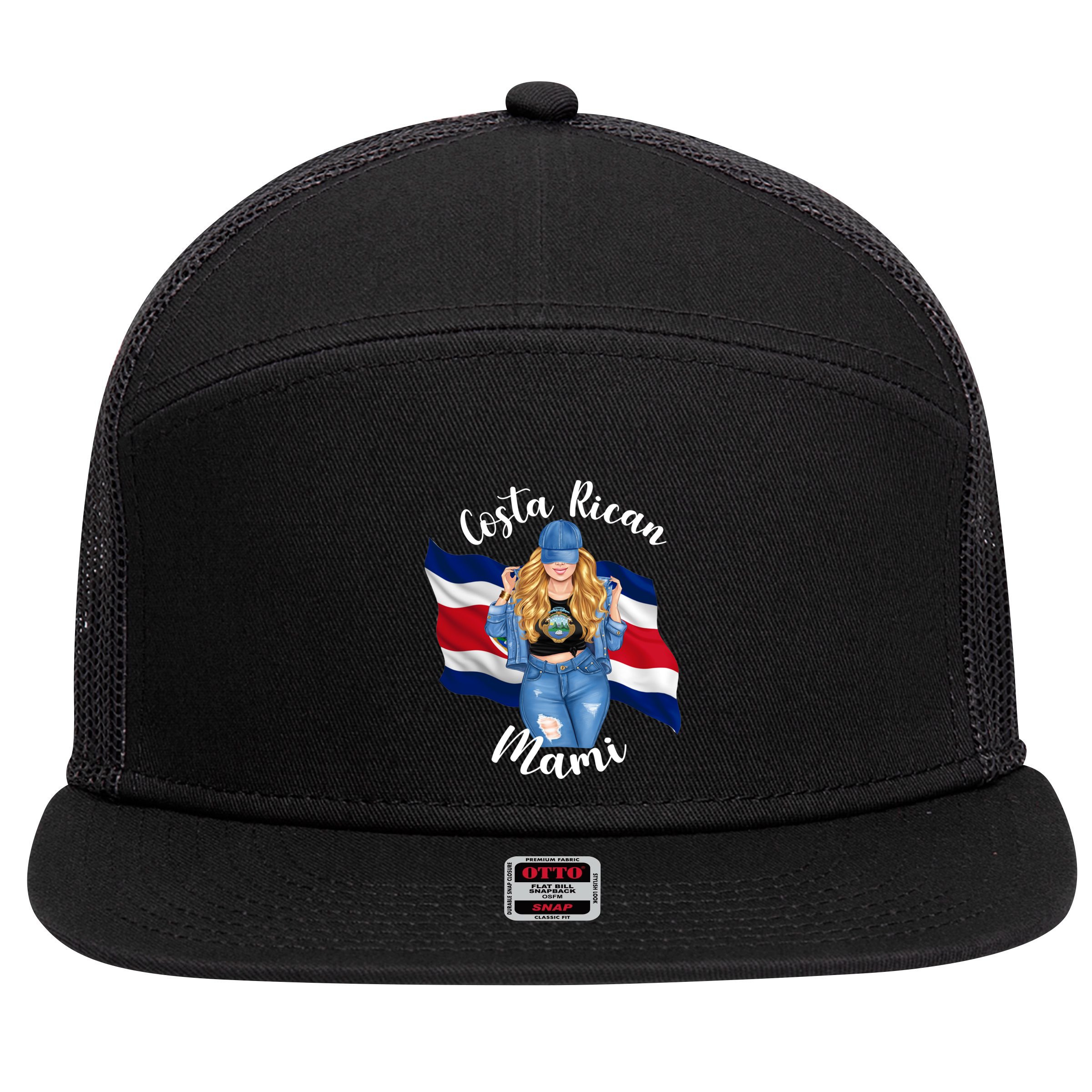 Blonde Costa Rican Mami Flag Emblem Costa Rico Queen Mom Cool Gift 7 Panel Mesh Trucker Snapback Hat