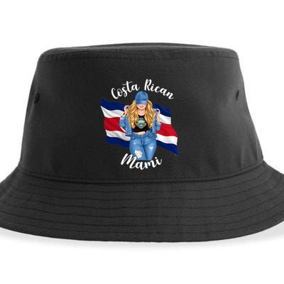 Blonde Costa Rican Mami Flag Emblem Costa Rico Queen Mom Cool Gift Sustainable Bucket Hat