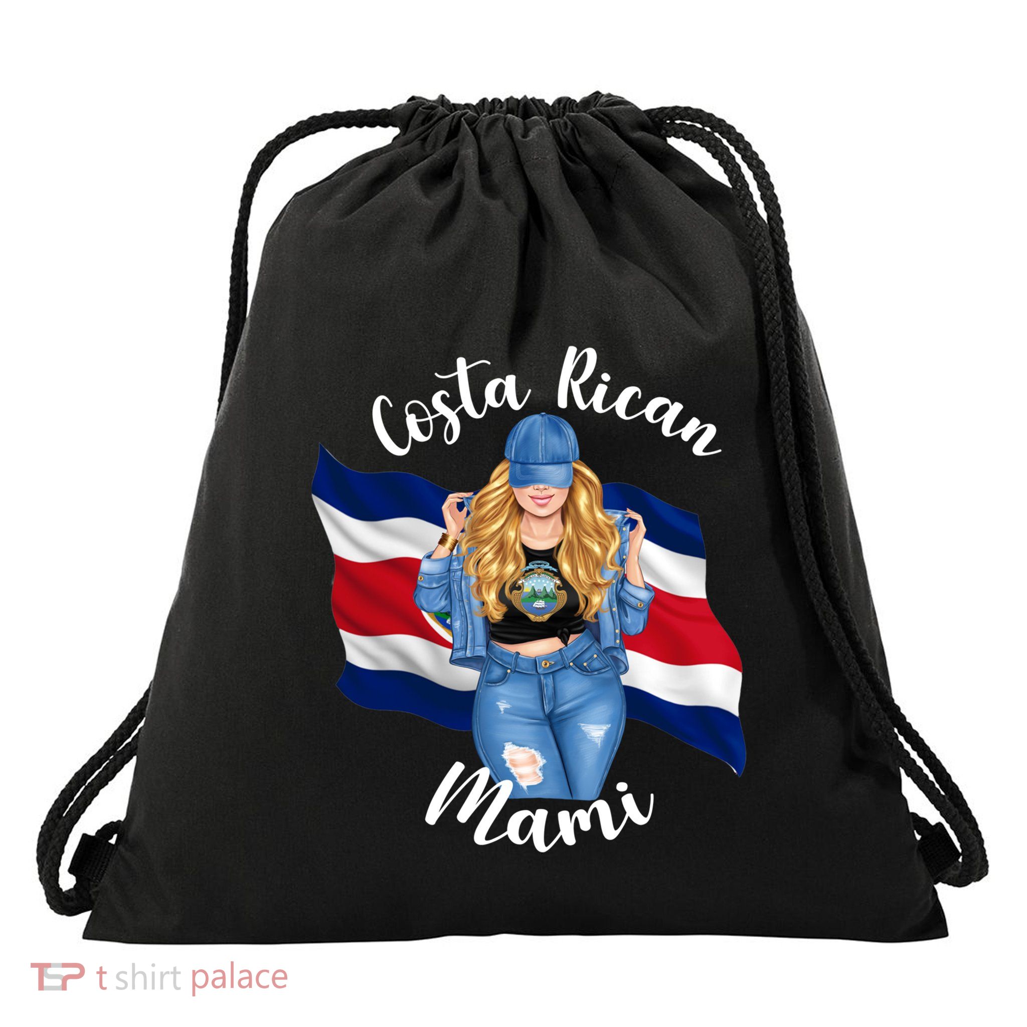 Blonde Costa Rican Mami Flag Emblem Costa Rico Queen Mom Cool Gift Drawstring Bag