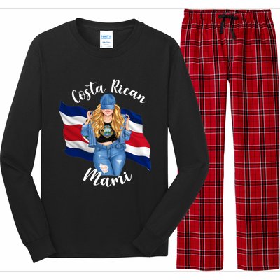 Blonde Costa Rican Mami Flag Emblem Costa Rico Queen Mom Cool Gift Long Sleeve Pajama Set