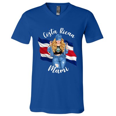 Blonde Costa Rican Mami Flag Emblem Costa Rico Queen Mom Cool Gift V-Neck T-Shirt