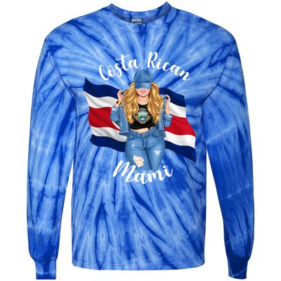 Blonde Costa Rican Mami Flag Emblem Costa Rico Queen Mom Cool Gift Tie-Dye Long Sleeve Shirt