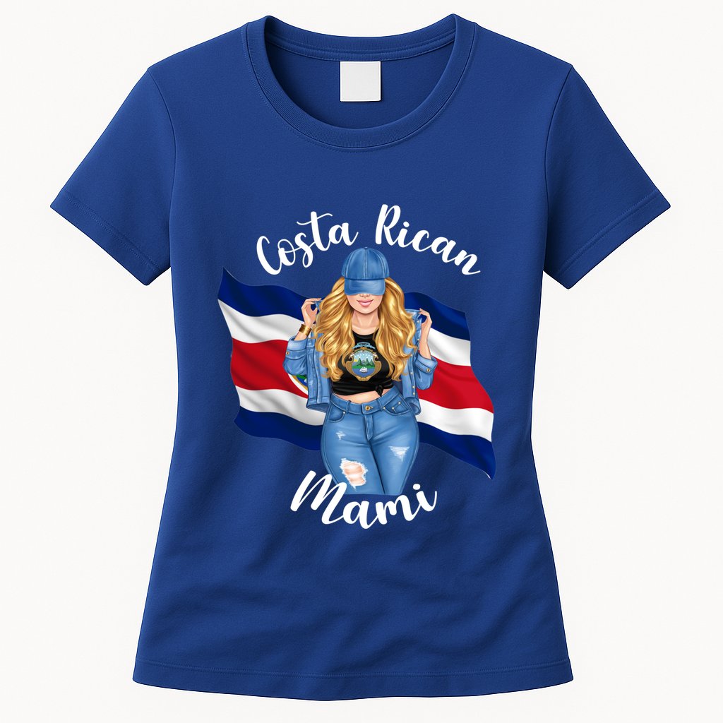 Blonde Costa Rican Mami Flag Emblem Costa Rico Queen Mom Cool Gift Womens T-Shirt