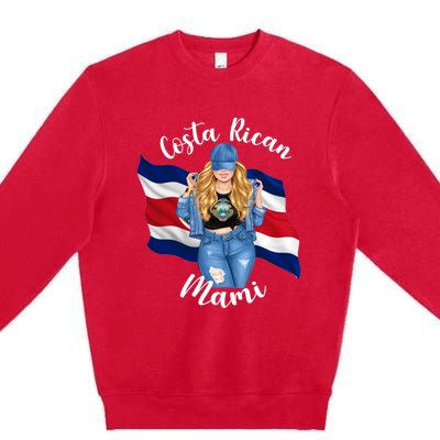 Blonde Costa Rican Mami Flag Emblem Costa Rico Queen Mom Cool Gift Premium Crewneck Sweatshirt