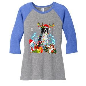 Border Collie Reindeer Christmas Tree Lights Pajama Dog Xmas Cool Gift Women's Tri-Blend 3/4-Sleeve Raglan Shirt