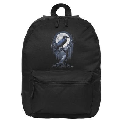 Black Crow Raven Bird Moon Forest 16 in Basic Backpack