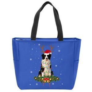 Border Collie Reindeer Santa Hat Xmas Lights Christmas Xmas Meaningful Gift Zip Tote Bag