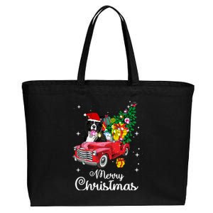 Border Collie Ride Red Truck Christmas Pajama Funny Xmas Dog Gift Cotton Canvas Jumbo Tote