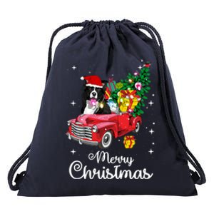 Border Collie Ride Red Truck Christmas Pajama Funny Xmas Dog Gift Drawstring Bag